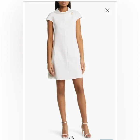 Harper Rose White Mock Neck A-Line Dress Size 6| Chic Minimalist Cap Sleeve - Picture 3 of 16